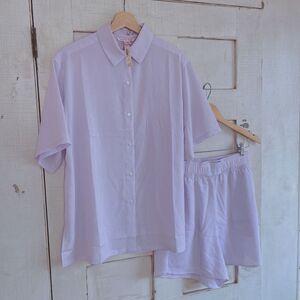 Victoria’s Secret New 2-Piece M Luxe Crepe Pajamas Set Button-Up Shorts Lilac